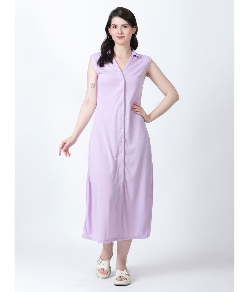     			DRAPE AND DAZZLE Cotton Solid Midi Women's Shirt Dress - Purple ( Pack of 1 )