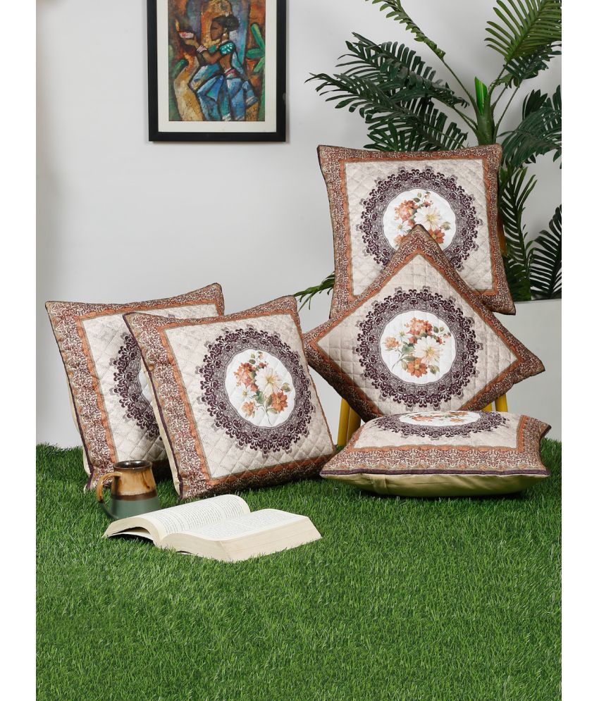     			HOMETALES Set of 5 Velvet Floral Square Cushion Cover (40X40)cm - Multi