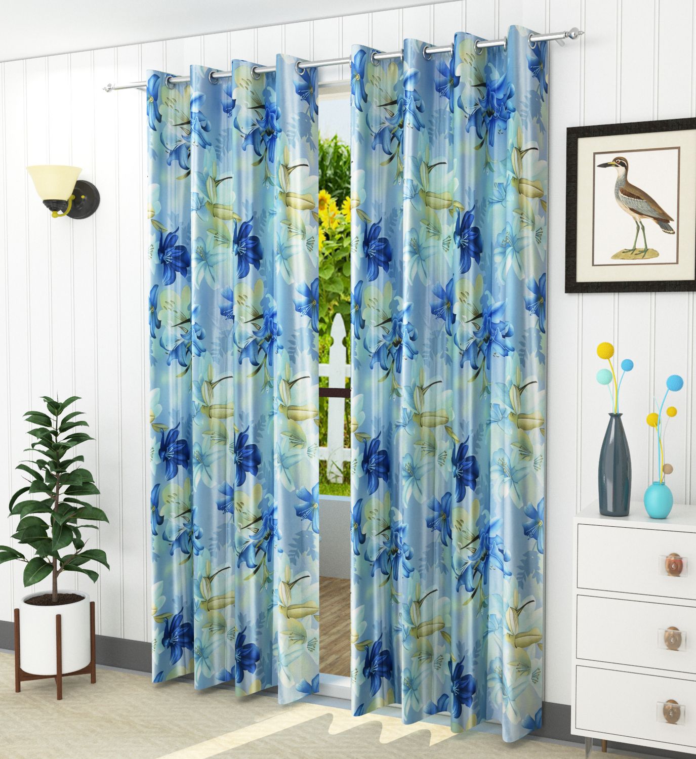     			Homefab India Floral Room Darkening Eyelet Curtain 5 ft ( Pack of 2 ) - Blue