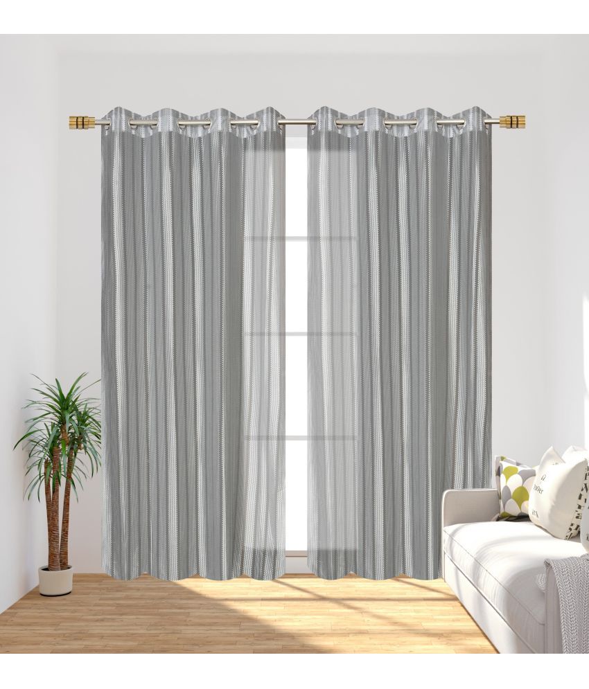     			Homefab India Vertical Striped Sheer Eyelet Curtain 5 ft ( Pack of 2 ) - Light Grey
