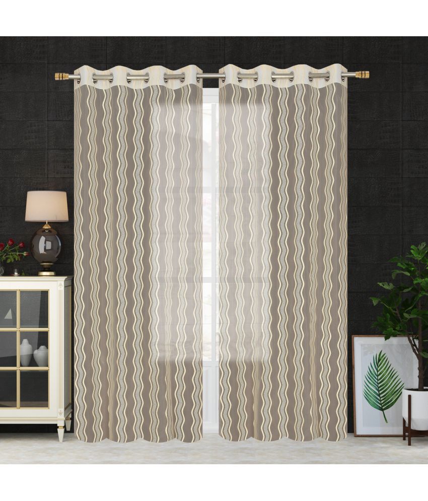     			Homefab India Vertical Striped Sheer Eyelet Curtain 5 ft ( Pack of 2 ) - Cream