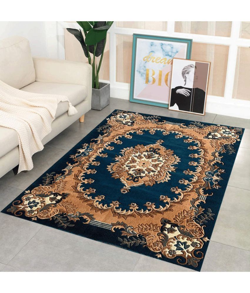     			Irfan Carpets Blue Velvet Carpet Floral 5x7 Ft