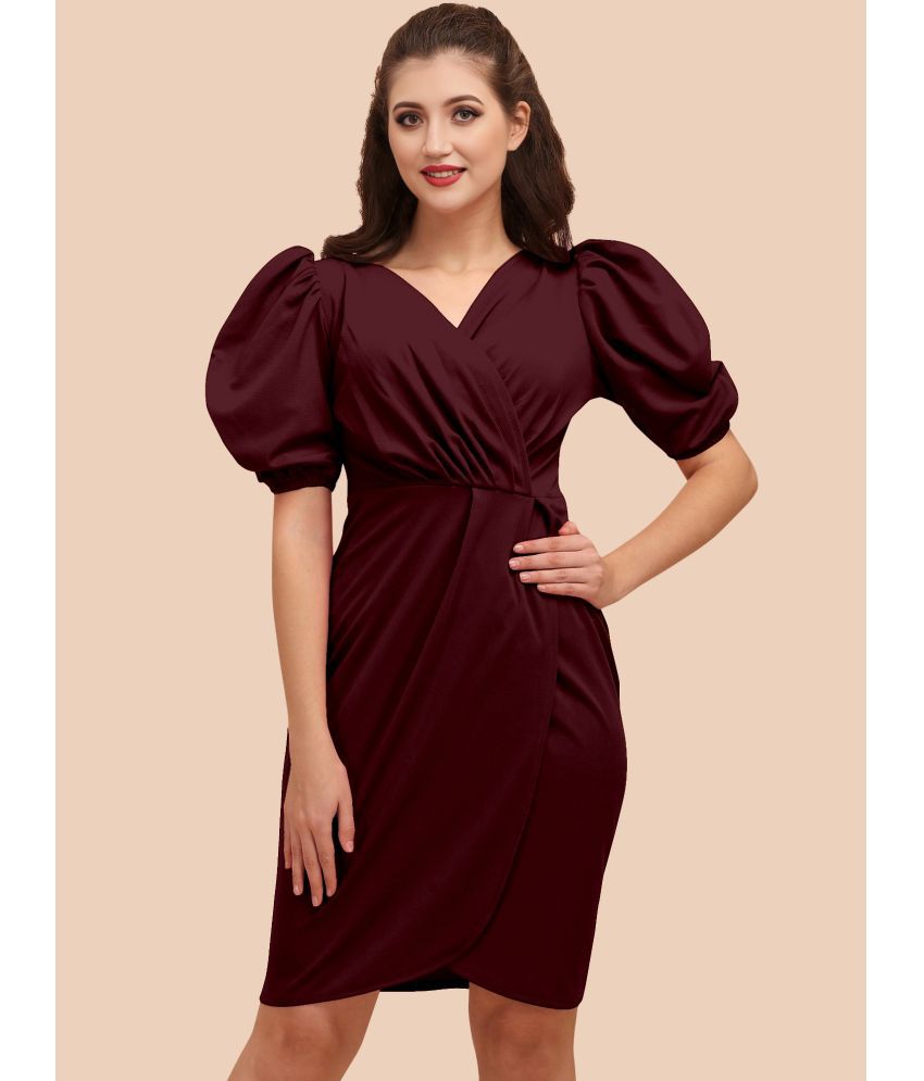     			JULEE Polyester Solid Above Knee Women's Bodycon Dress - Maroon ( Pack of 1 )
