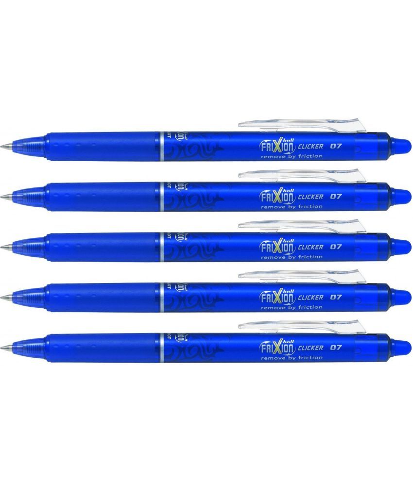     			Pilot Frixion Clicker Retractable Erasable Ball Pen with Erase and rewrite repeatedly, Rubberized Grip (Pack of 5, Blue) - Pack of 5