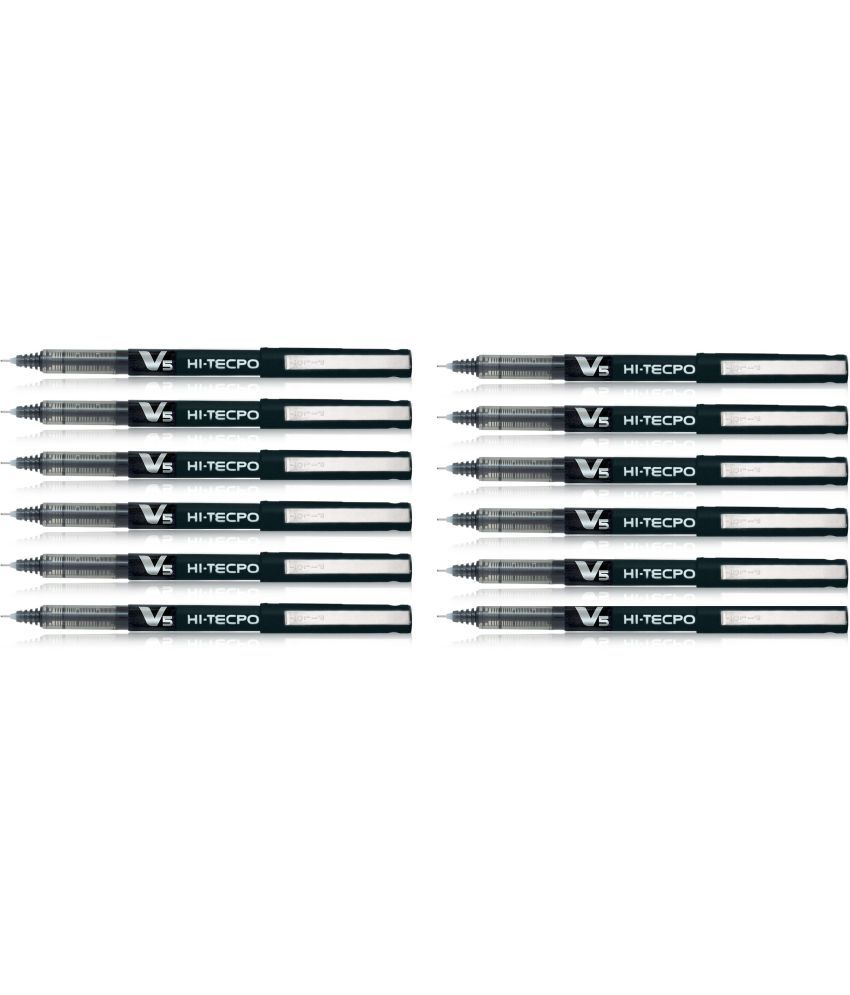     			Pilot Hi-Tecpoint V5 Liquid Ink, 0.5mm extra fine tip, Roller Ball Pen with smooth skip-free writing (Pack of 12, Black) - Pack of 12