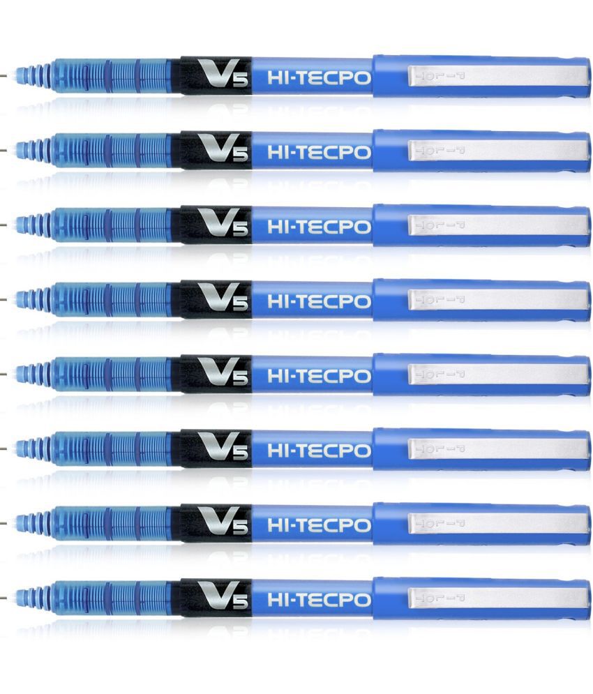     			Pilot Hi-Tecpoint V5 Liquid Ink, 0.5mm extra fine tip, Roller Ball Pen with smooth skip-free writing (Pack of 8, Blue) - Pack of 8