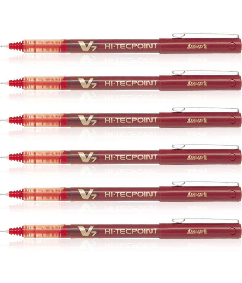     			Pilot Hi-Tecpoint V7 Roller Ball Pen with 0.7mm tip, Pure liquid ink for smooth skip-free writing (Pack of 6, Red) - Pack of 6