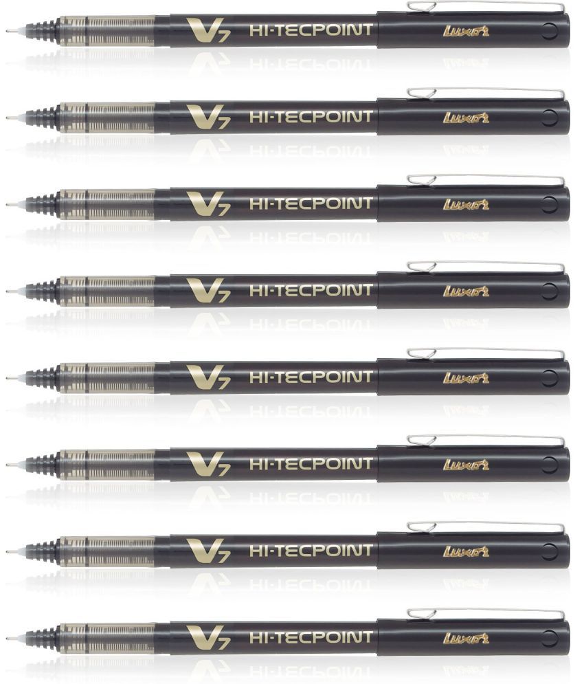     			Pilot Hi-Tecpoint V7 Roller Ball Pen with 0.7mm tip, Pure liquid ink for smooth skip-free writing (Pack of 8, Black) - Pack of 8