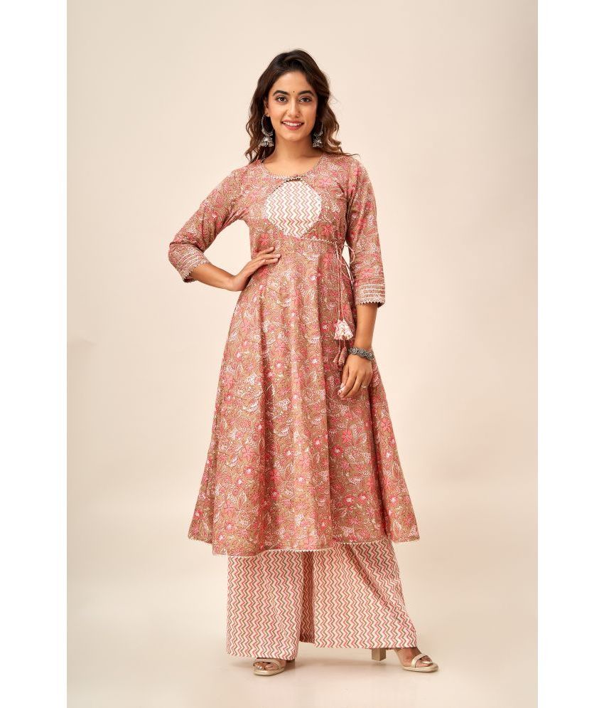     			SVARCHI Cotton Printed Kurti With Pants Women's Stitched Salwar Suit - Pink ( Pack of 1 )