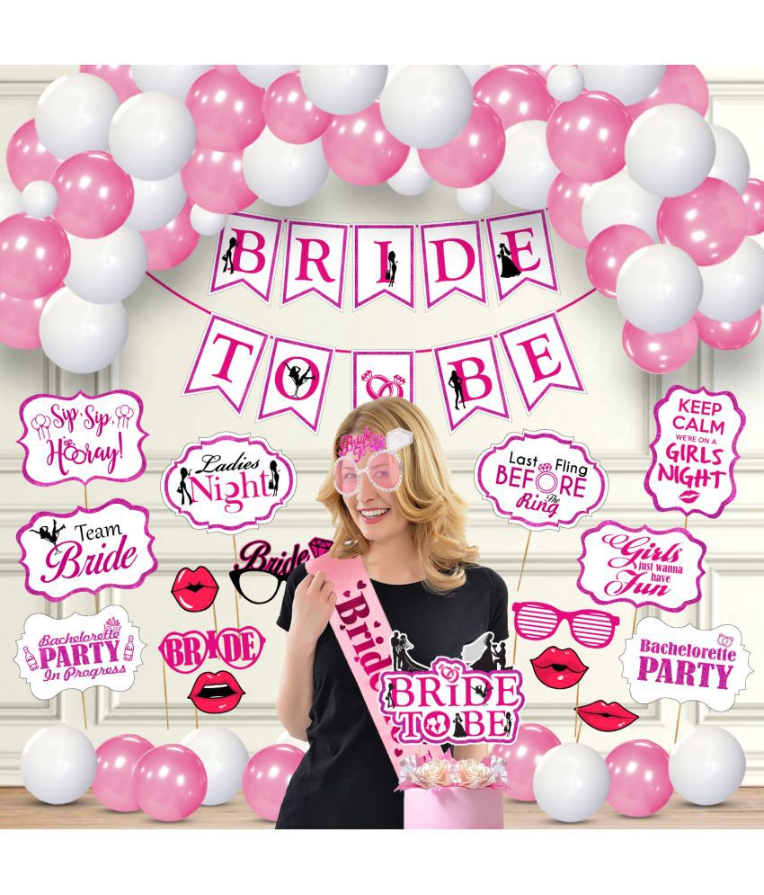     			Zyozi Bachelorette / Bridal Shower Decor - Bride to Be Banner, Sash, Eye Glass, Photo Booth and Balloon (Pack of 44)