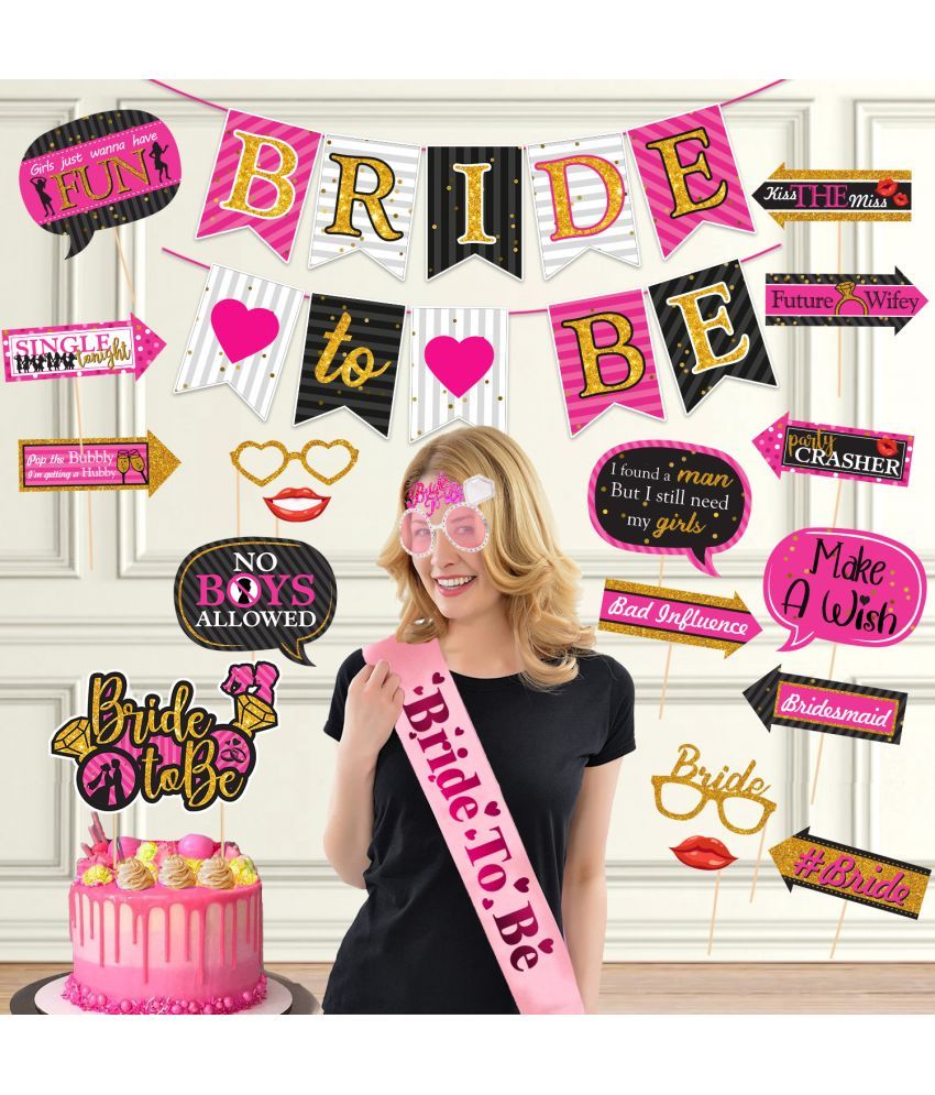     			Zyozi Bachelorette Party Decorations Kit - Bride to Be Banner,Cake Toopper, Sash, Eye Glass and Photo Booth (Set of 20)