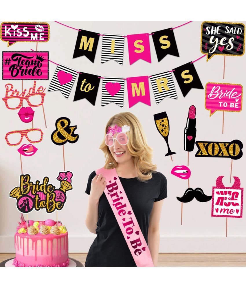     			Zyozi Bachelorette Party Or Engagement Party Decorations Kit - Banner, Sash,Cake Topper, Eye Glass & Photo Booth (Pack of 19)