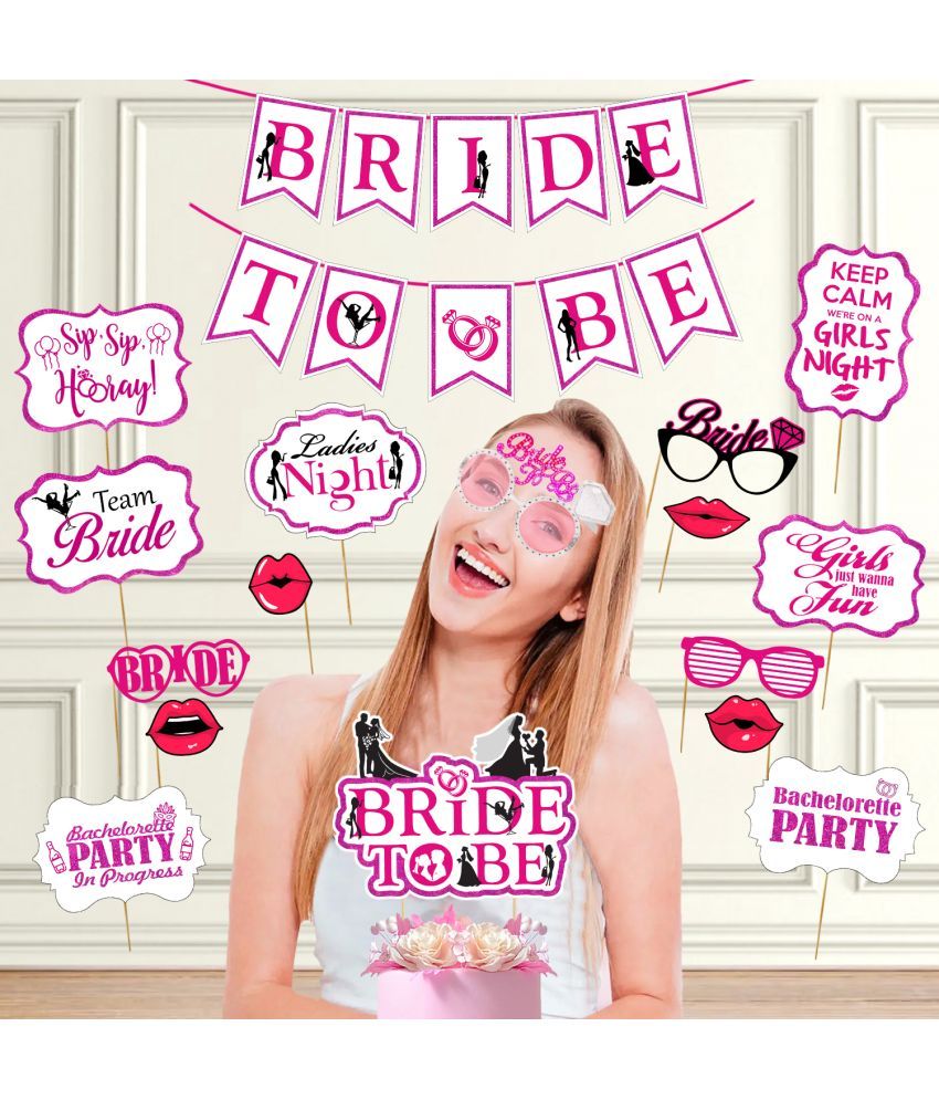     			Zyozi Bridal Shower, Weddings, Bachelorette Party Decorations - Banner, Cake Topper, Eye Glass & Photo Booth Props (Pack of 18)