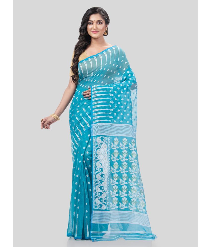     			Desh Bidesh Cotton Self Design Saree Without Blouse Piece - Blue ( Pack of 1 )