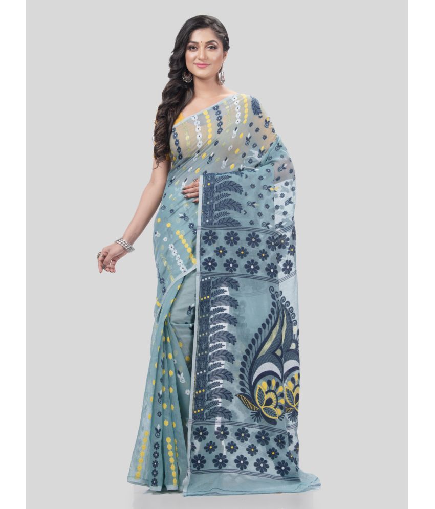     			Desh Bidesh Cotton Self Design Saree Without Blouse Piece - SkyBlue ( Pack of 1 )