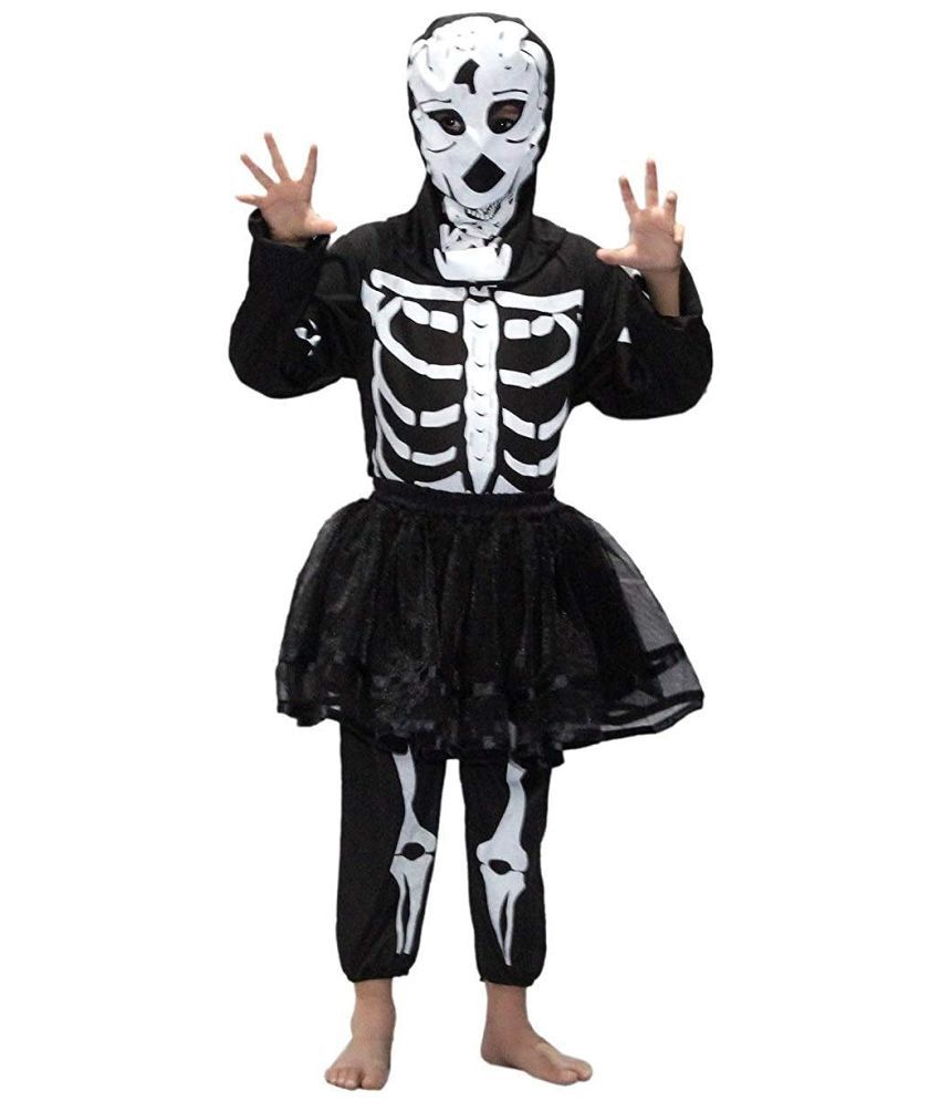     			Kaku Fancy Dresses Skeleton Girl Costume Halloween Dress For Kids Costume -Black, 3-4 Years