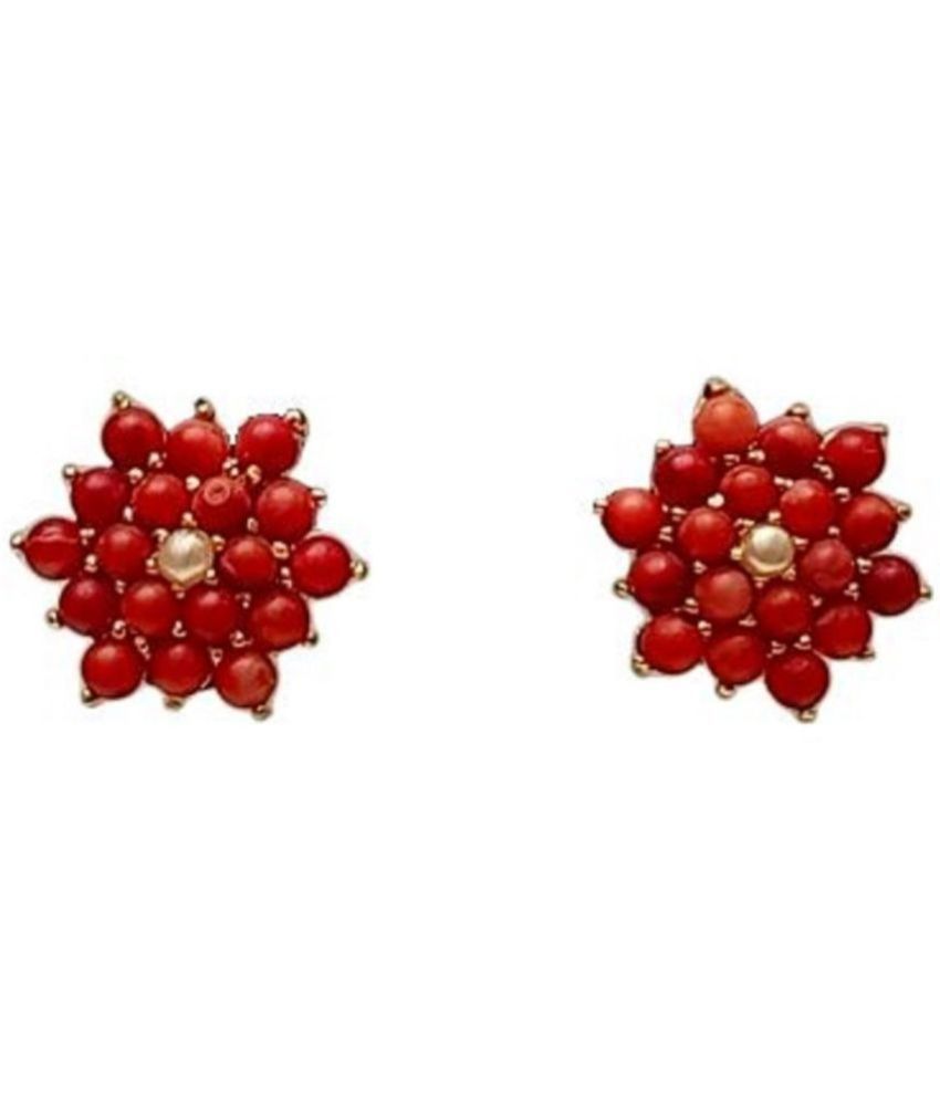    			Mannatraj Pearls & Jewellers - Red Stud Earrings ( Pack of 1 )