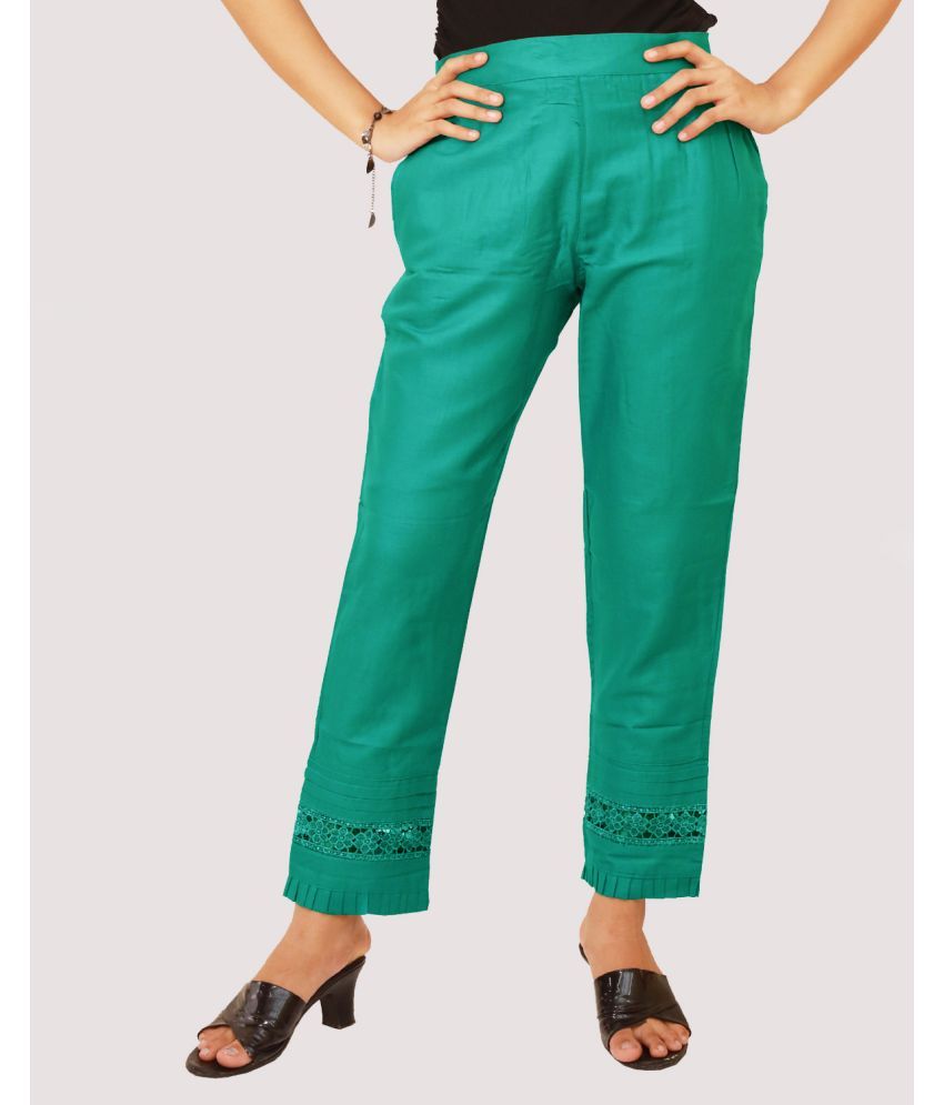     			NAZAYRAH - Sea Green Cotton Blend Regular Women's Casual Pants ( Pack of 1 )