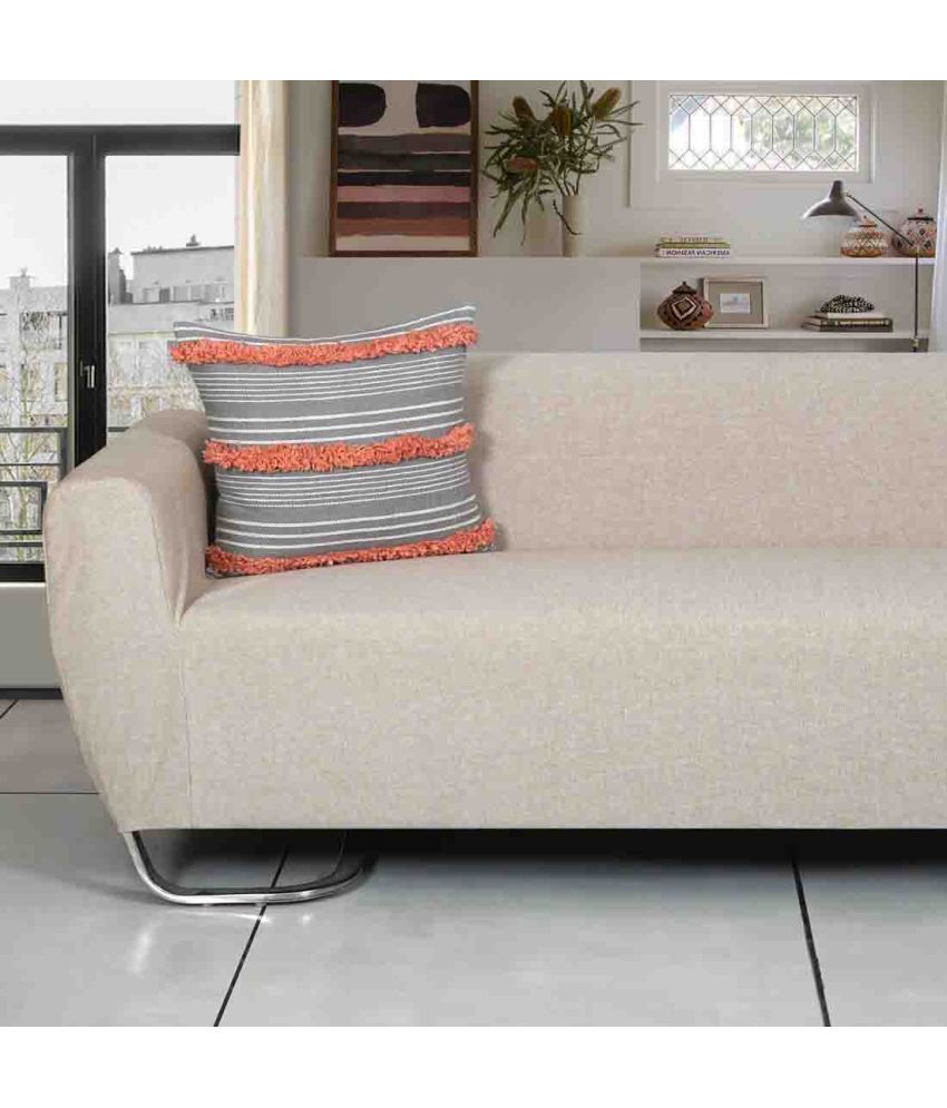     			ODE & CLEO Set of 2 Cotton Ethnic Square Cushion Cover (45X45)cm - Grey Melange