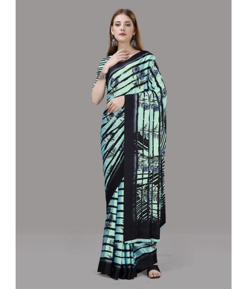     			Sitanjali Silk Blend Printed Saree With Blouse Piece - Turquoise ( Pack of 1 )