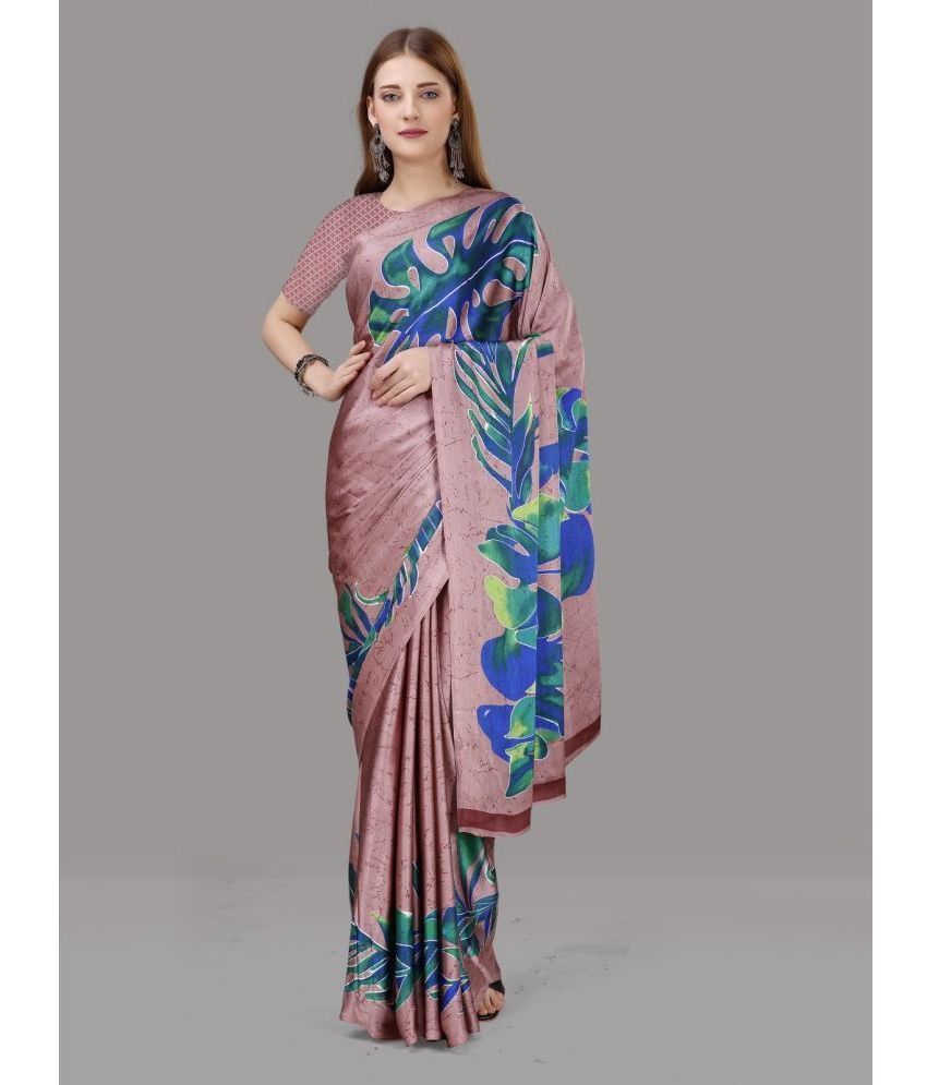     			Sitanjali Silk Blend Printed Saree With Blouse Piece - Rose Gold ( Pack of 1 )