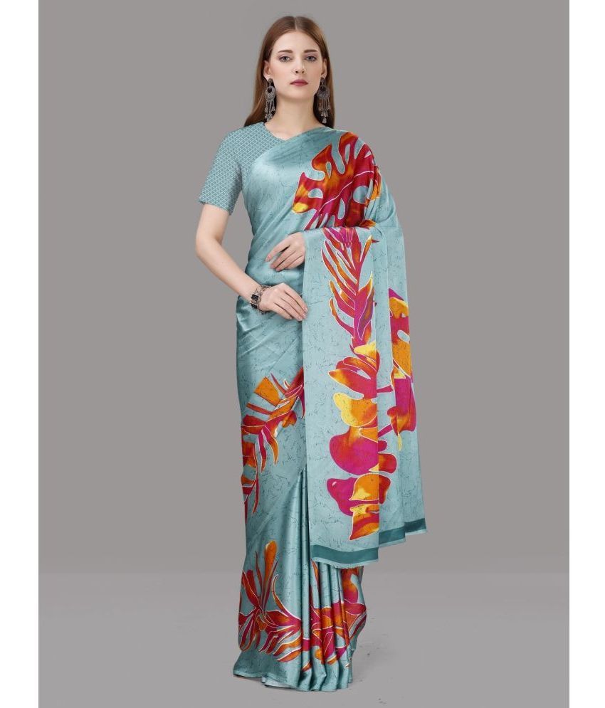     			Sitanjali Silk Blend Printed Saree With Blouse Piece - SkyBlue ( Pack of 1 )