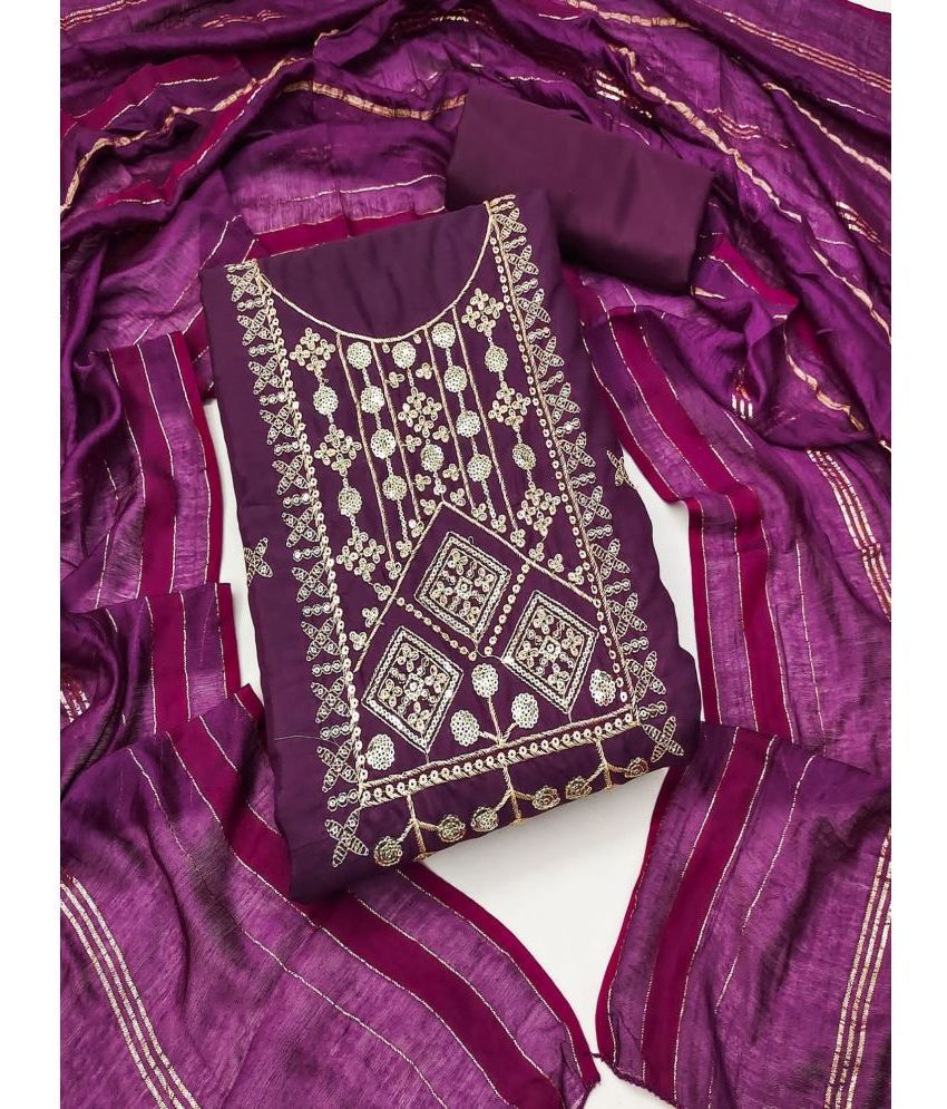     			Apnisha Unstitched Silk Embroidered Dress Material - Purple ( Pack of 1 )