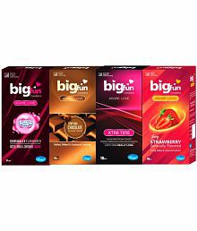 BIGFUN Lubricated Dotted 10pcs Each (Bubblegum,Chocolate,Strawberry &amp; Xtra Time) Condom (Set of 4, 40 Sheets)