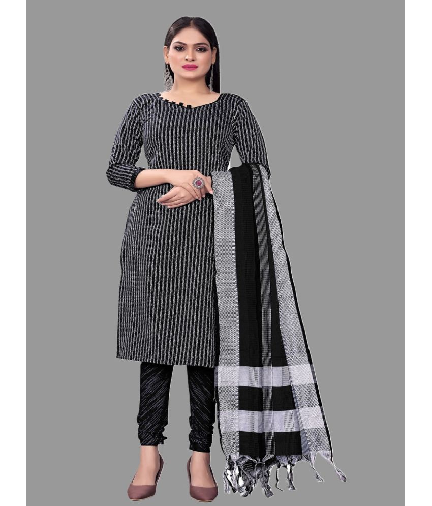     			Apnisha Unstitched Cotton Striped Dress Material - Black ( Pack of 1 )