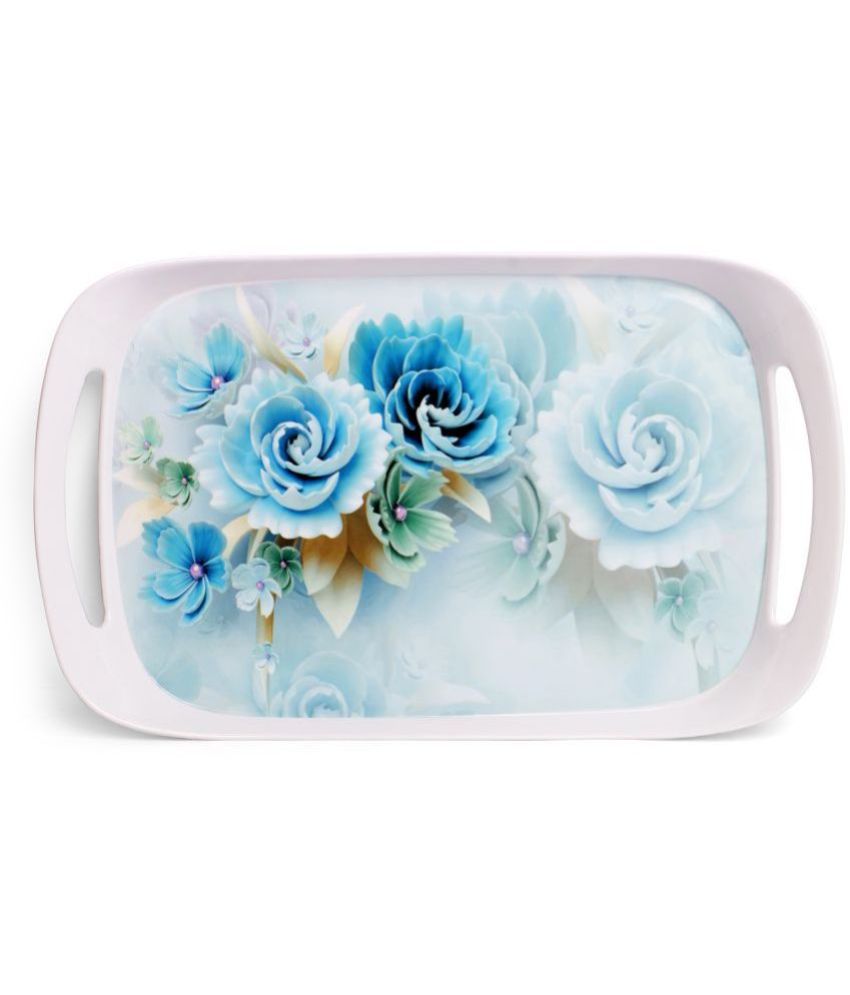     			HomePro - Blue Floral Design Tray Multicolor Serving Tray ( Set of 1 )