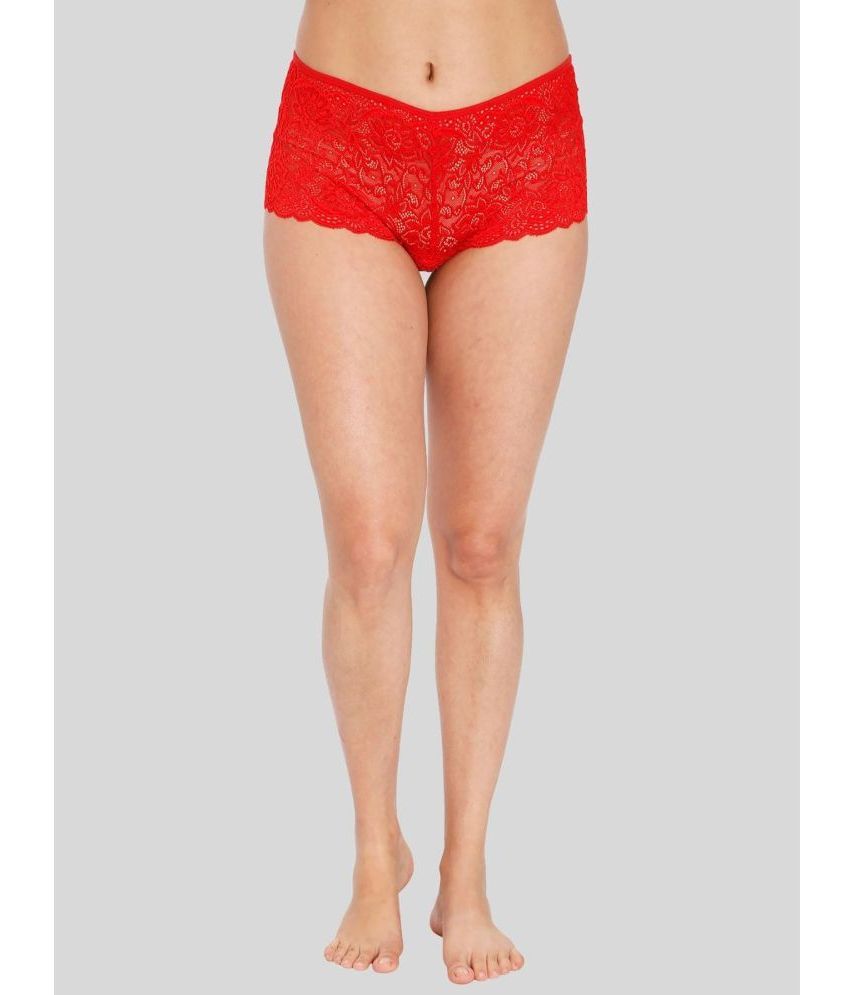     			ILRASO - Red Lace Self Design Women's Boy Shorts ( Pack of 1 )