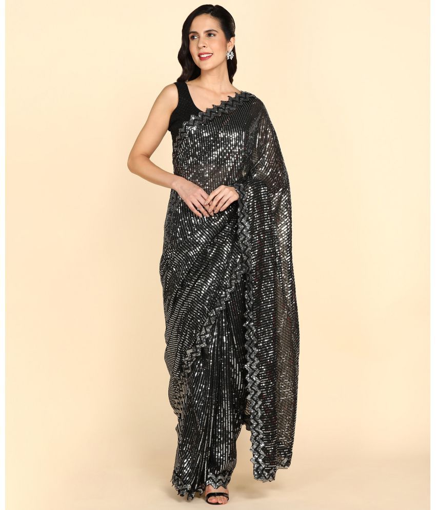     			JULEE Georgette Embroidered Saree With Blouse Piece - Black ( Pack of 1 )
