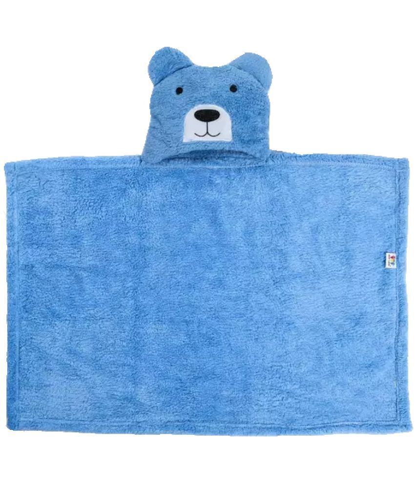     			Little ones - Blue Fur Hooded Baby Blanket ( Pack of 1 )