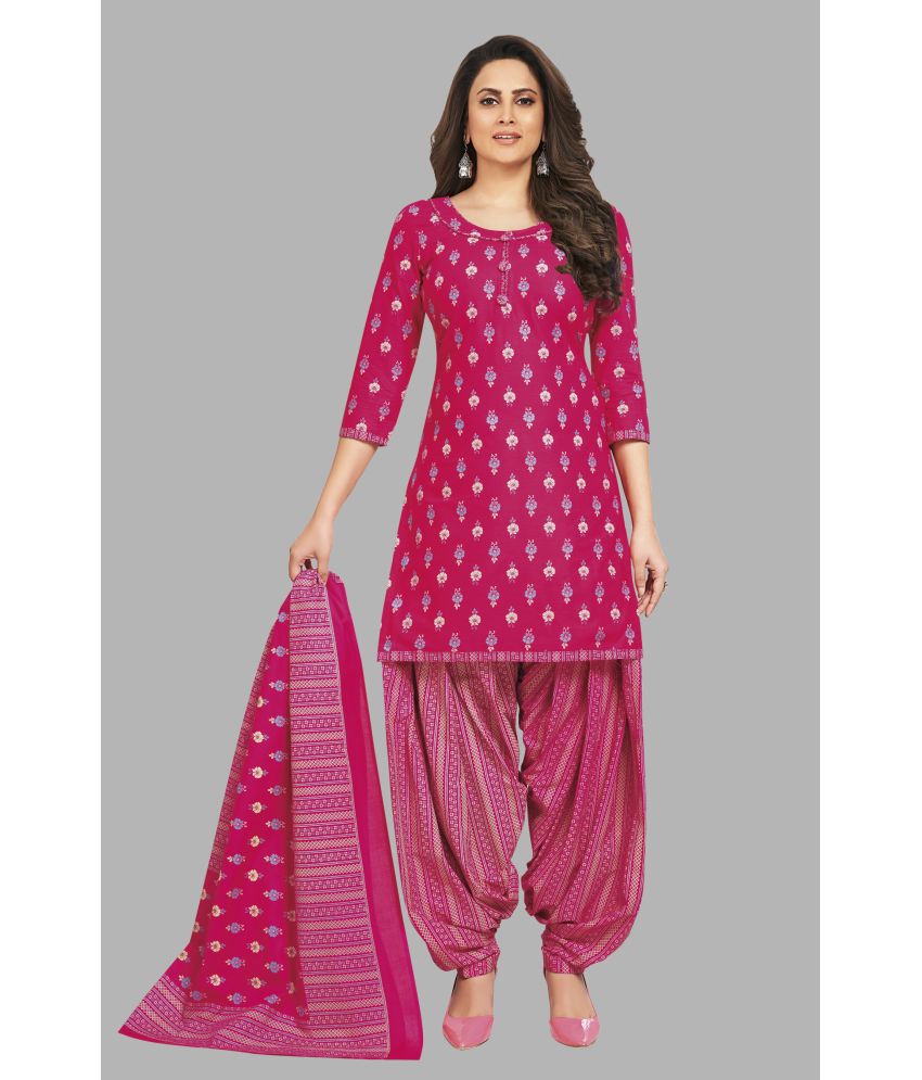     			SIMMU Unstitched Cotton Printed Dress Material - Pink ( Pack of 1 )
