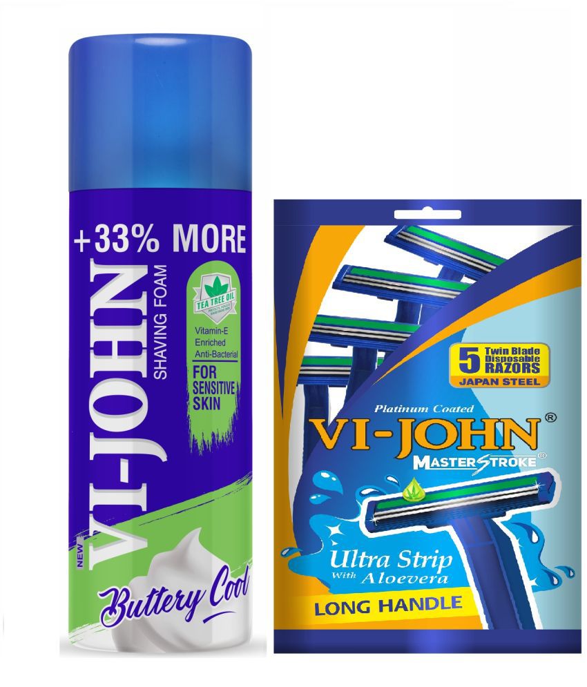     			VIJOHN Shaving Foam Enriched Vitamin E 400g & Master Stroke Dispoable Twin Blade 5 pcs Pack of 2
