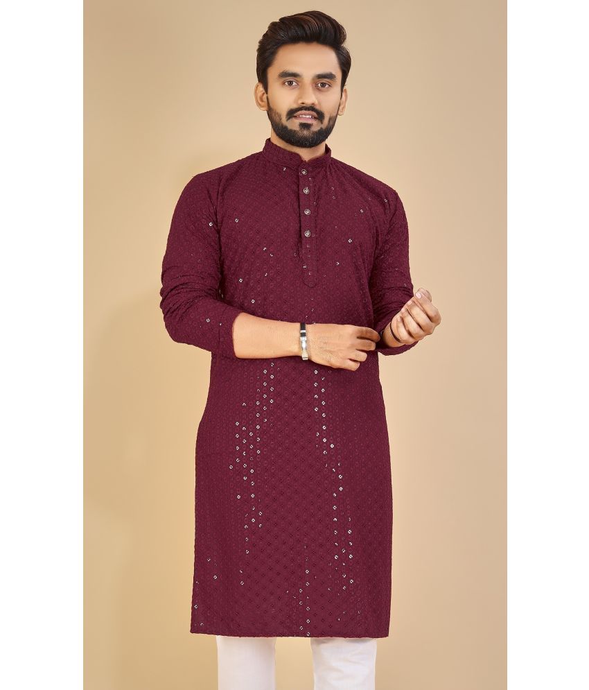     			YUG ART - Maroon Cotton Men's Regular Kurta ( Pack of 1 )