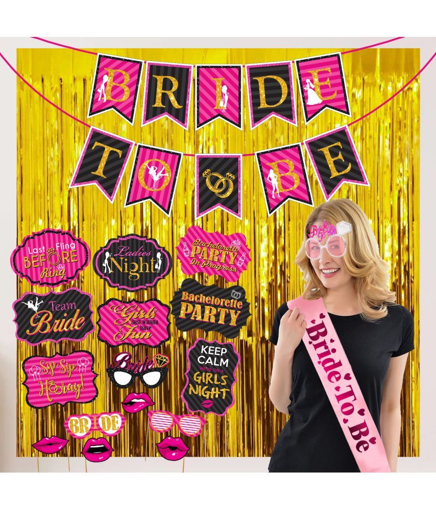     			Zyozi Bachelorette Party Decorations Kit | Bridal Shower Decorations - Bride To Be Banner, Photo Booth Props, Eye Glass With Sash & Foil Curtains ( Pack Of 20)