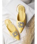 Shoetopia Embellished Front Studded Buckle Yellow Mules For Girls