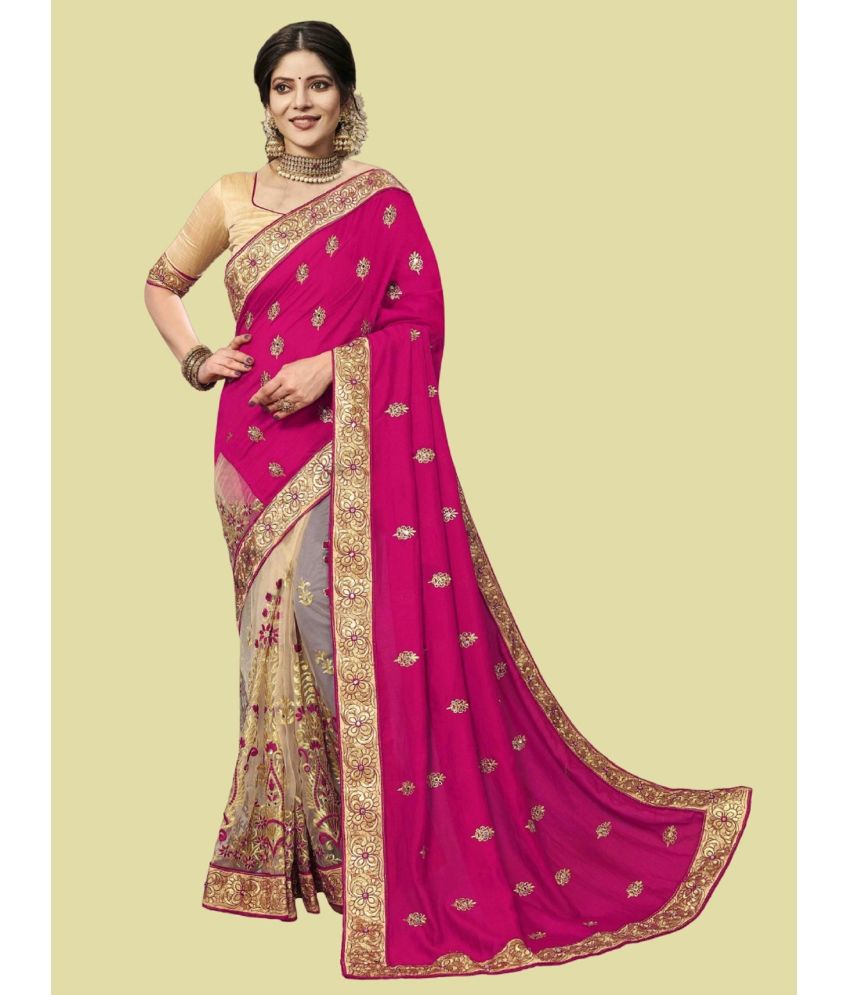    			Aika Silk Blend Embellished Saree With Blouse Piece - Pink ( Pack of 1 )