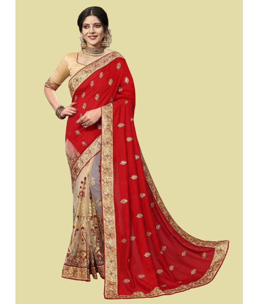     			Aika Silk Blend Embellished Saree With Blouse Piece - Red ( Pack of 1 )