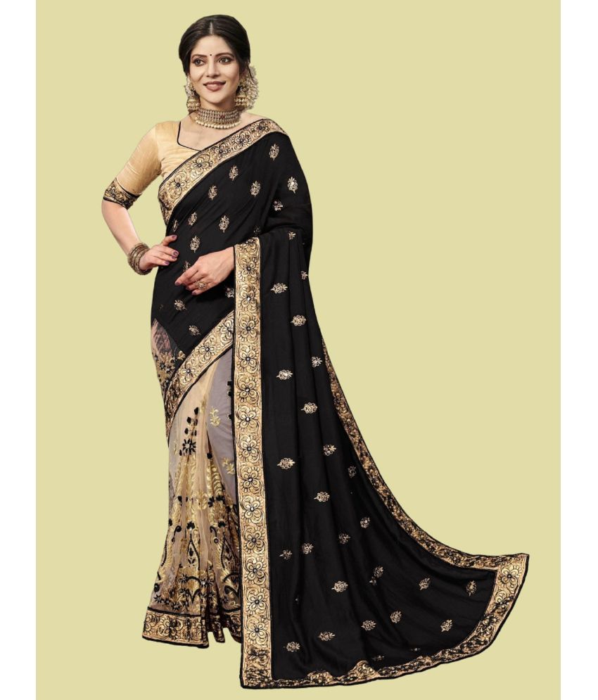     			Aika Silk Blend Embellished Saree With Blouse Piece - Black ( Pack of 1 )