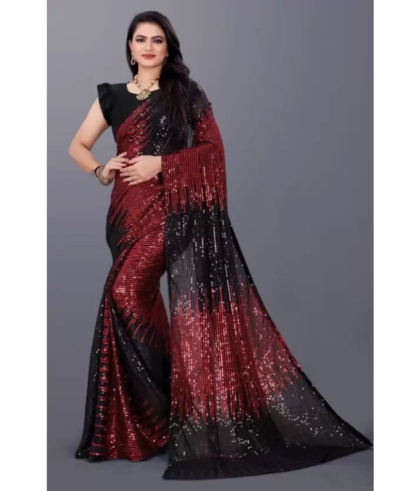     			Apnisha Georgette Embroidered Saree With Blouse Piece - Red ( Pack of 1 )