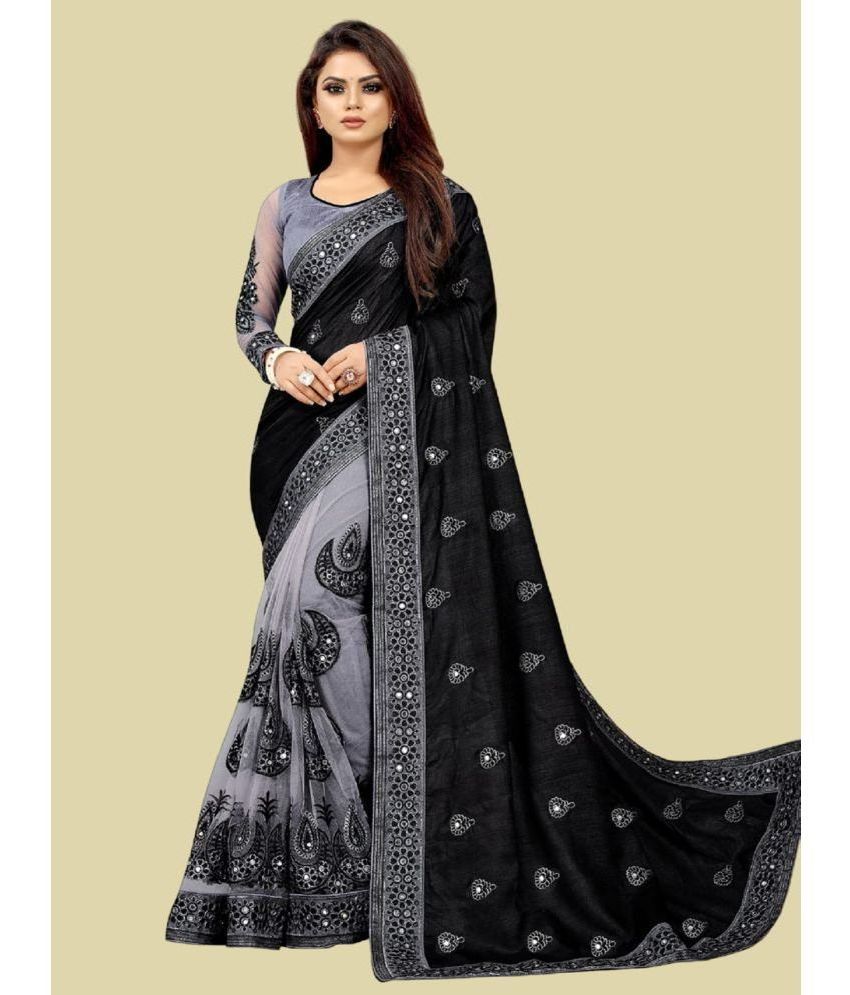     			Apnisha Silk Blend Embellished Saree With Blouse Piece - Black ( Pack of 1 )