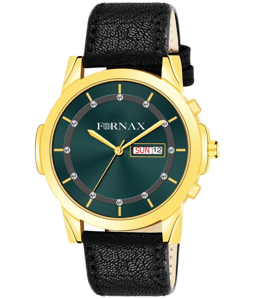     			FORNAX - Black Leather Analog Men's Watch