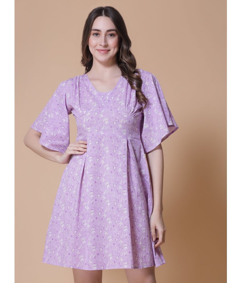     			GOD BLESS Cotton Printed Mini Women's Peplum Dress - Purple ( Pack of 1 )