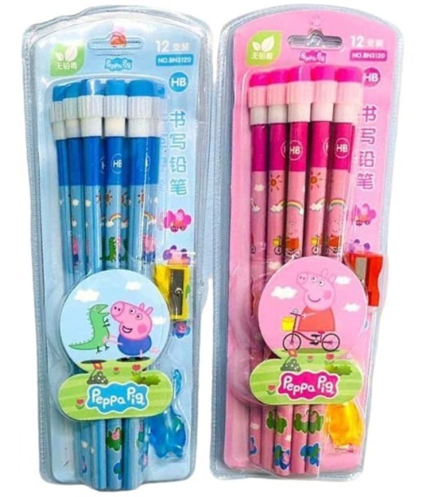     			JELLIFY Pe_PP_a_Pig Pencil for Students Kids HB Wooden Pencil with Eraser on Top and Sharpener Educational Learning Gift for Kids Pencil with Join Eraser and Cartoon Head 24 Pencils