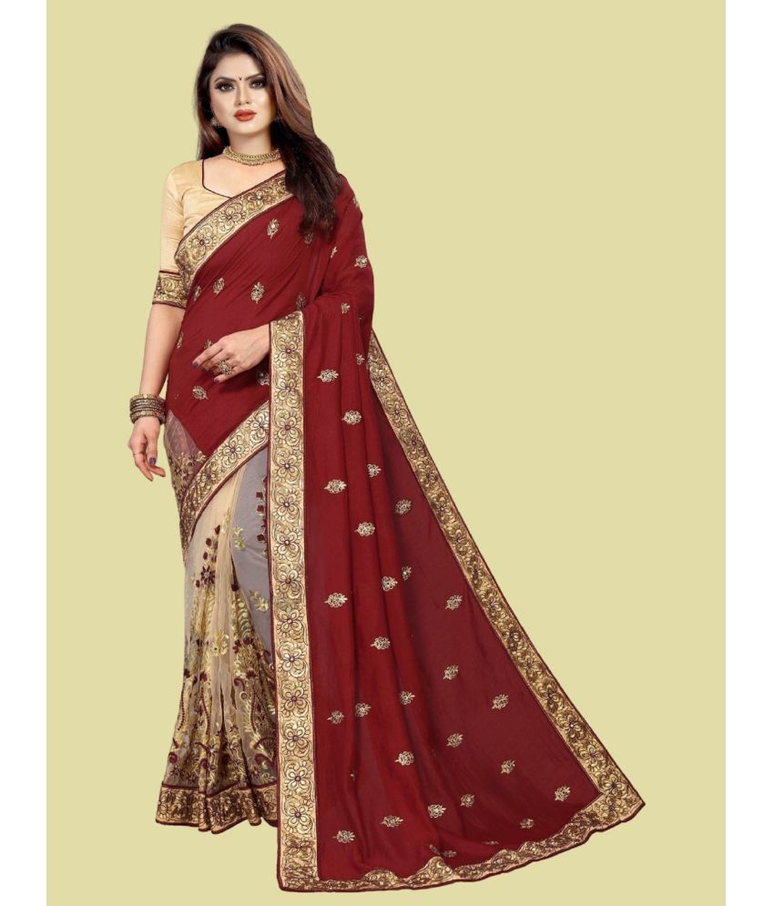     			JULEE Silk Blend Embellished Saree With Blouse Piece - Maroon ( Pack of 1 )