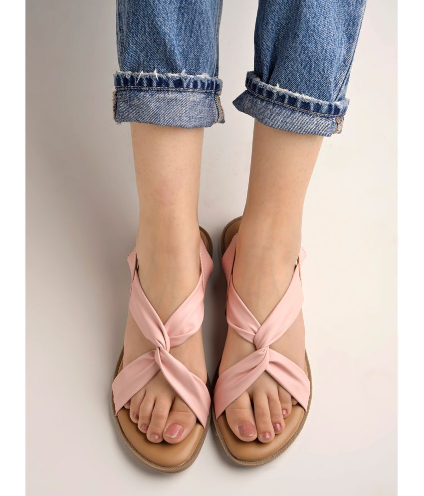     			Shoetopia Cross Strap Pink Flat Sandals For Girls