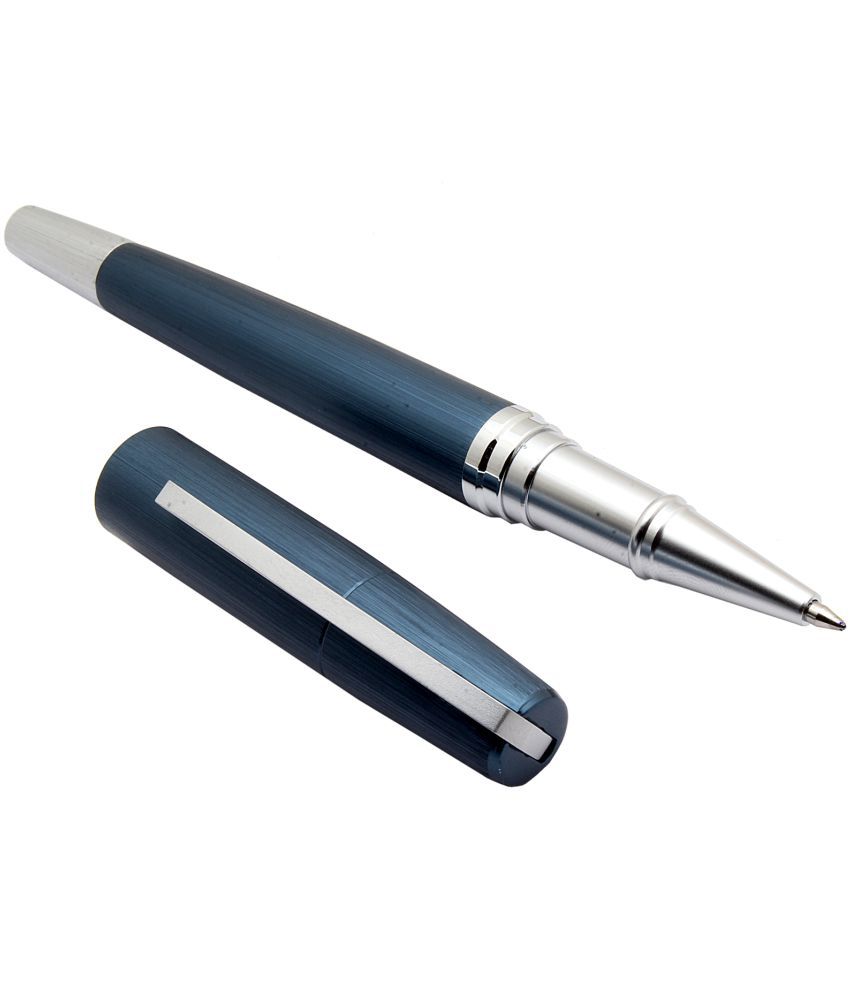     			Srpc Epic Matte Blue Metal Body Roller Ball Pen With Chrome Trims Blue Refill