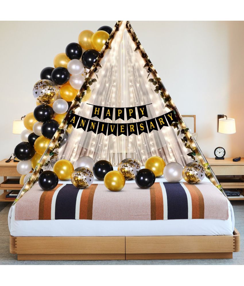     			Zyozi Anniversary Tent Decorations Set | Canopy Tent For Decorations | Gold, White & Black Balloons For Anniversary Decorations (Pack Of 37)